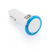 Пристрій зарядний для автомобіля з 2 USB роз'ємами, білий/ синій 