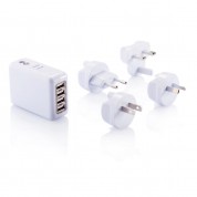 Дорожній перехідник для розетки з 4 USB-портами, білий